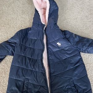 Girls blue and pink Abercrombie and Fitch reversible winter coat.